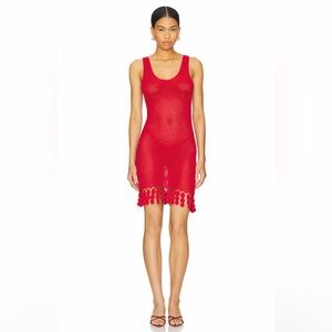 Lovers + Friends Consuelo Crochet Mini Dress Cover Up in Red